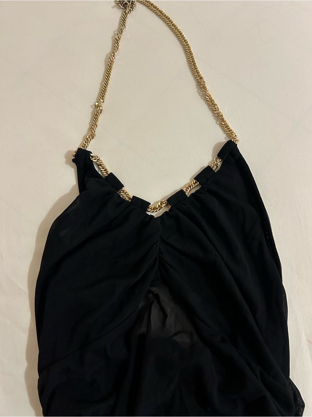 Black Halter Top with Gold Chain Strap